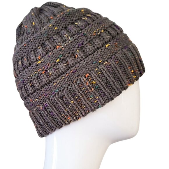 C.C Exclusives Soft Stretch Cable Knit Messy Bun Ponytail Beanie Hat Women's OS - Picture 3 of 7